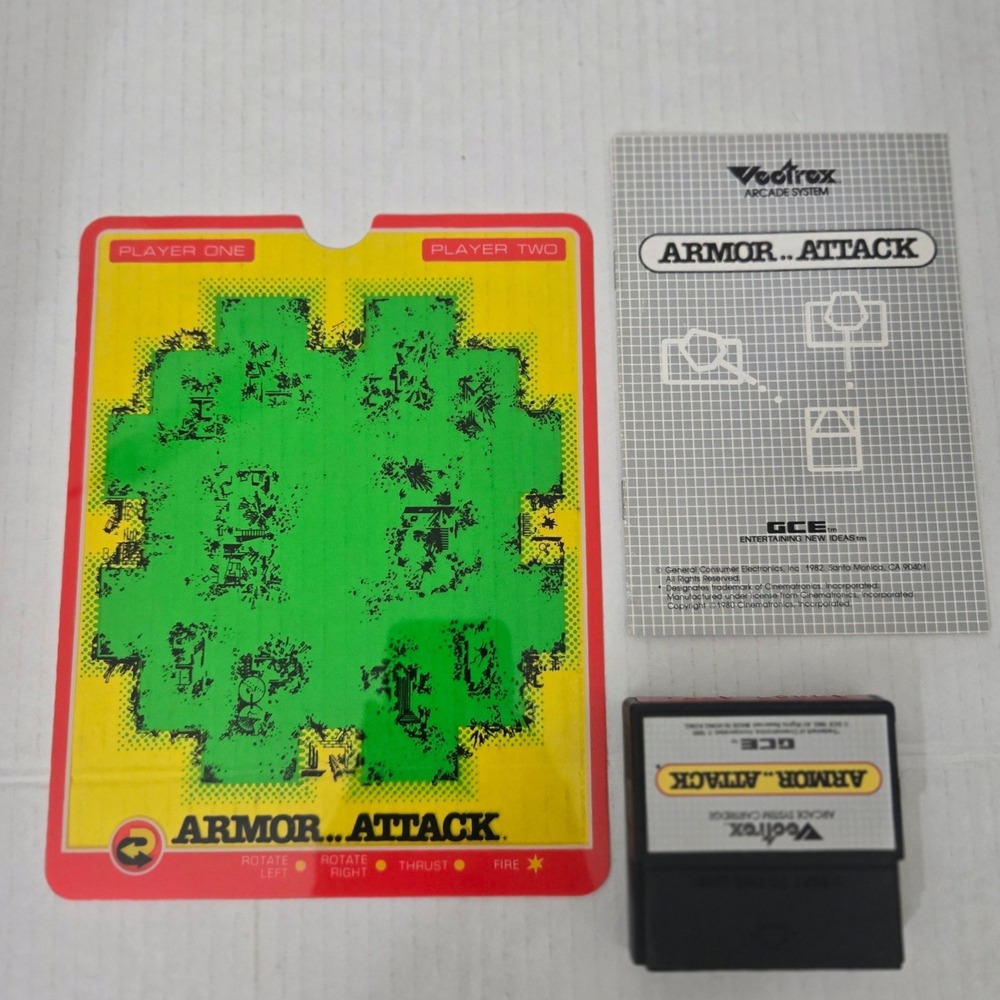 VTG 1982 GCE Vectrex Armor Attack Cartridge Screen Overlay Manual Cinematronics